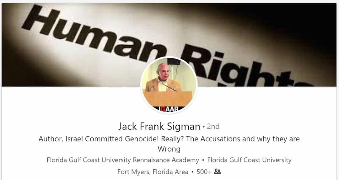 A screenshot of Jack Frank Sigman's public profile on LinkedIn