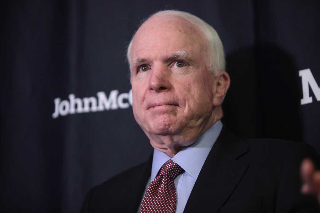 U.S. Senator John McCain speaking with supporters at a campaign rally with fellow U.S. Senators Joni Ernst, Cory Gardner, David Perdue and Dan Sullivan at Team McCain headquarters in Phoenix, Arizona. (Gage Skidmore/CC BY-SA 2.0)